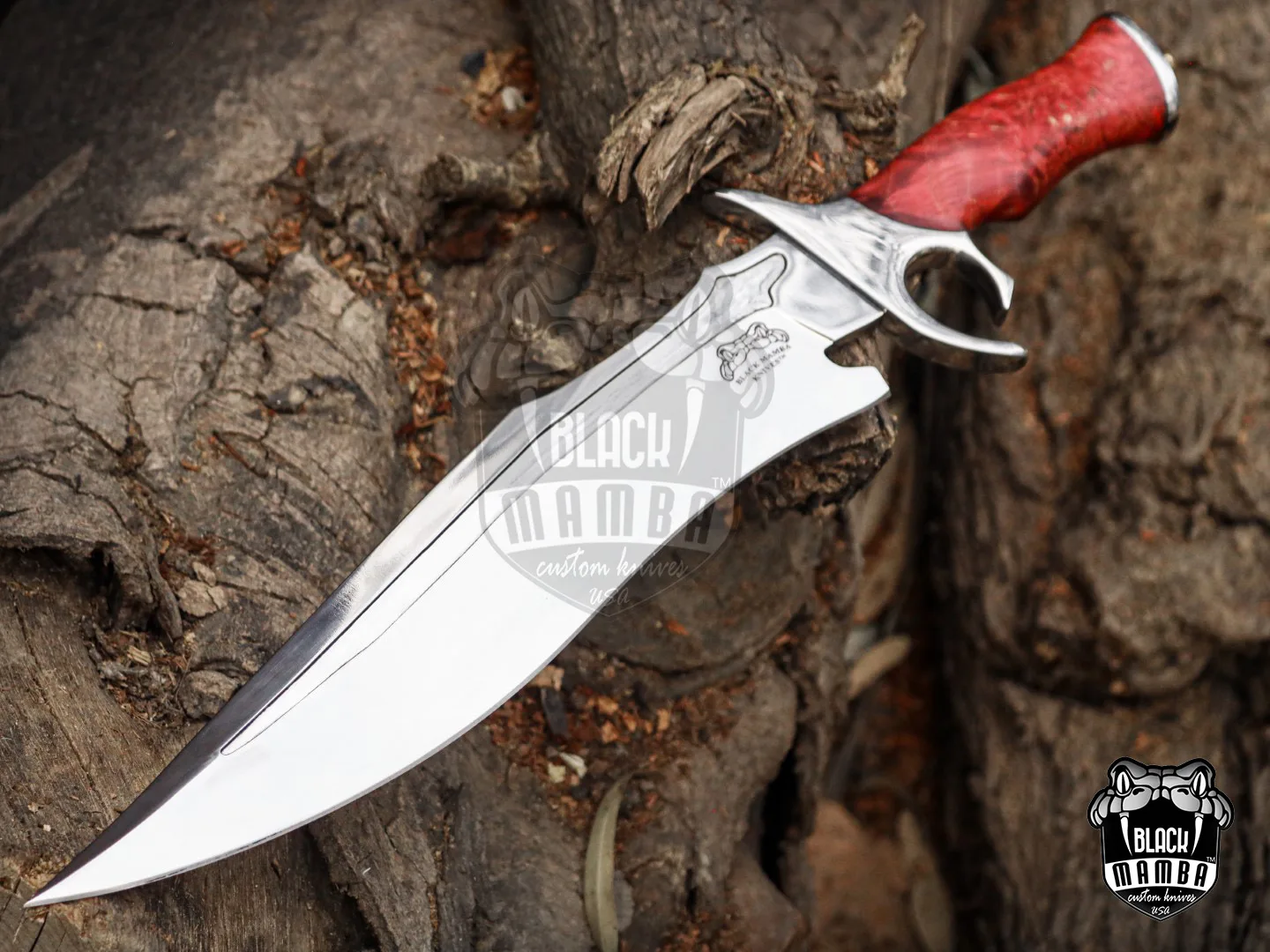 Red Dragon - Damascus Bowie Knife, 19″ Overall, Wood Handle - view 7