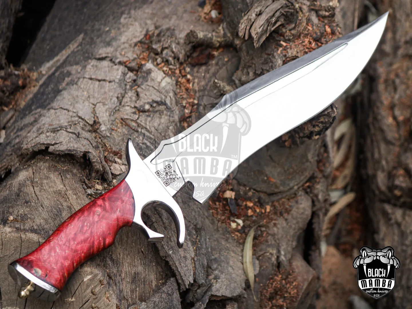 Red Dragon - Damascus Bowie Knife, 19″ Overall, Wood Handle - view 12