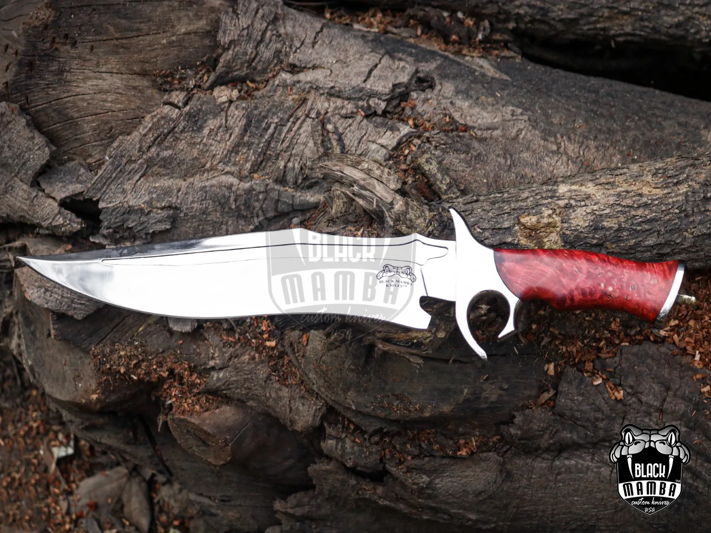 Red Dragon - Damascus Bowie Knife, 19″ Overall, Wood Handle - view 6