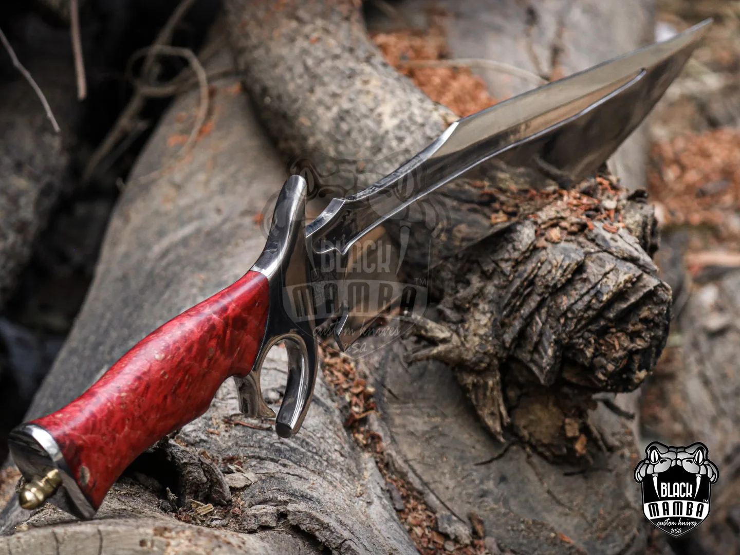 Red Dragon - Damascus Bowie Knife, 19″ Overall, Wood Handle - view 15
