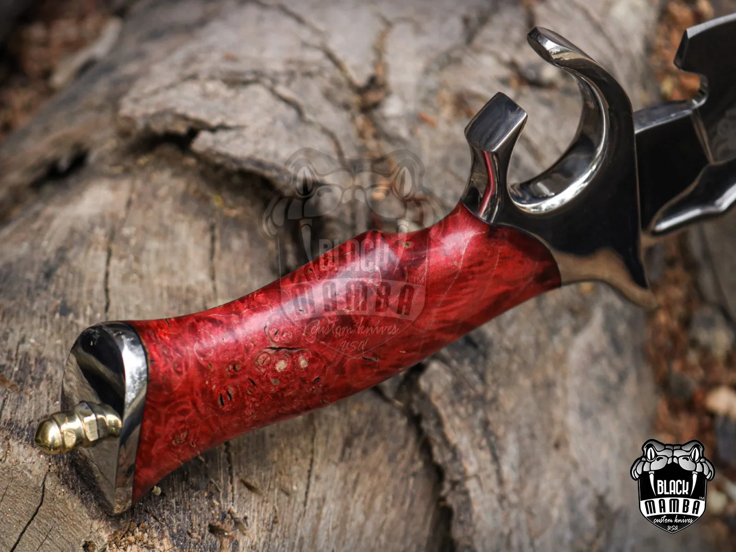 Red Dragon - Damascus Bowie Knife, 19″ Overall, Wood Handle - view 14