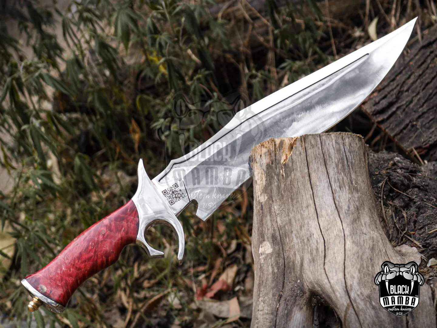 Red Dragon - Damascus Bowie Knife, 19″ Overall, Wood Handle - view 4