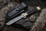 Damascus Balisong Butterfly Knife with Beautiful Brass and Bull Horn Handle Handmade Original Traditional Filipino Butterfly Batanga Knife Black Mamba Knives USA | DB-31