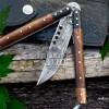 DB-29 Damascus Balisong Butterfly Knife with Beautiful Wooden Handle rain drop pattern Handmade Original Traditional Filipino Butterfly Batanga Knife black mamba knives USA - Image 3