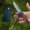 DB-29 Damascus Balisong Butterfly Knife with Beautiful Wooden Handle rain drop pattern Handmade Original Traditional Filipino Butterfly Batanga Knife black mamba knives USA - Image 2