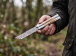 Damascus Balisong Butterfly Knife Original Traditional Filipino Butterfly Batanga Knife Ladder Pattern with Handmade Steel and Stag Handle Black Mamba Knives USA | DB-15