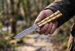 Damascus Balisong Butterfly Knife Original Traditional Filipino Butterfly Batanga Knife with Handmade Brass Handle | DB-03