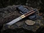 Damascus Balisong Butterfly Knife with Beautiful Brass and Rose Wood Handle Handmade Original Traditional Filipino Butterfly Batanga Knife Black Mamba Knives USA | DB-25