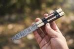 Damascus Balisong Butterfly Knife with Beautiful Brass Handle Handmade Original Traditional Filipino Butterfly Batanga Knife Black Mamba Knives USA | DB-30