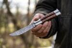 Damascus Balisong Butterfly Knife Original Traditional Filipino Butterfly Batanga Knife with Handmade Steel Bolster and Wooden Handle | DB-04