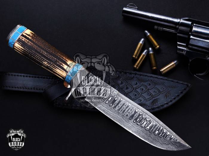 BMK-635 Yuma Style Knife 12″ LONG 7″BLADE” 11.2 OZ Hunting Bowie Survival Handmade knife Outdoor Bowie Damascus Knife Black mamba Hand Made World Class knives USA Made