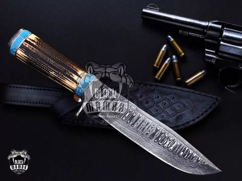 BMK-635 Yuma Style Knife 12″ LONG 7″BLADE” 11.2 OZ Hunting Bowie Survival Handmade knife Outdoor Bowie Damascus Knife Black mamba Hand Made World Class knives USA Made