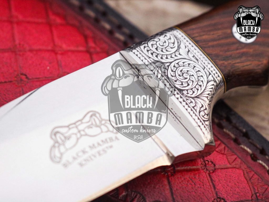 Bmk-UL-16 Kingsnake High End Handmade Engraved Handle Bolster Steel Hunting Skinner Knife  4 inches Blade Made in USA - Image 6