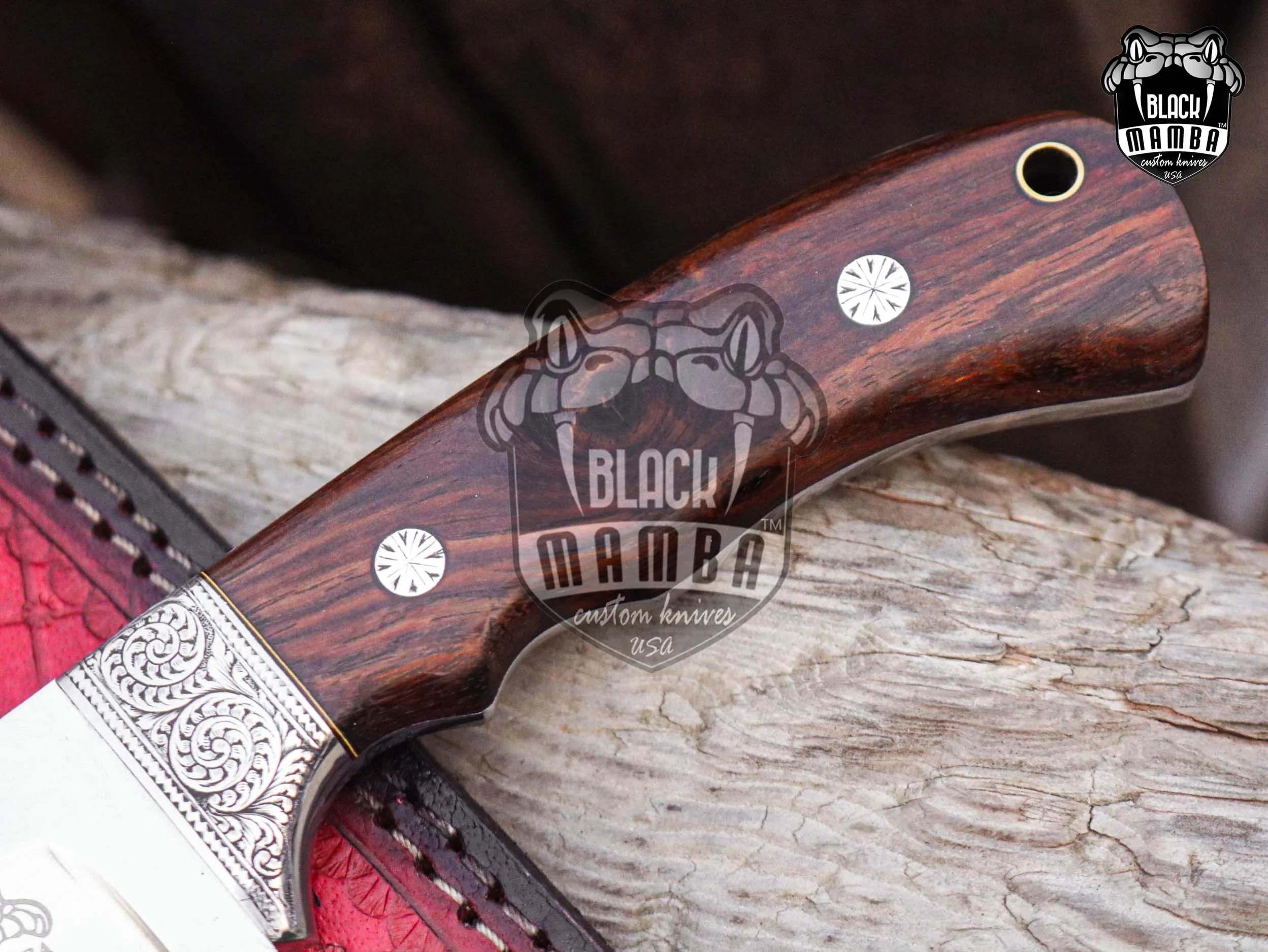 Bmk-UL-16 Kingsnake High End Handmade Engraved Handle Bolster Steel Hunting Skinner Knife 4 Inches Blade Made in USA - view 5