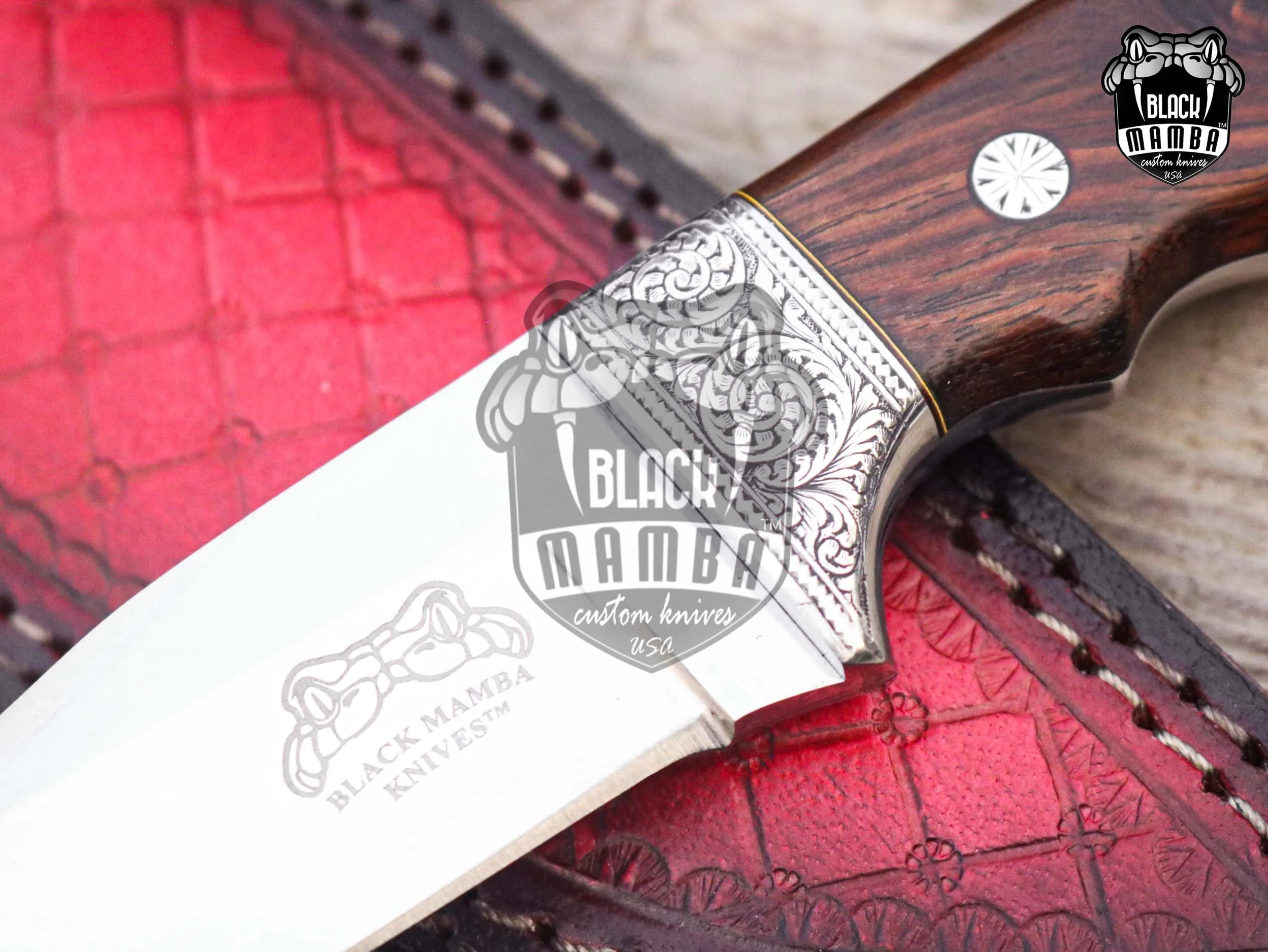 Bmk-UL-16 Kingsnake High End Handmade Engraved Handle Bolster Steel Hunting Skinner Knife 4 Inches Blade Made in USA - view 4