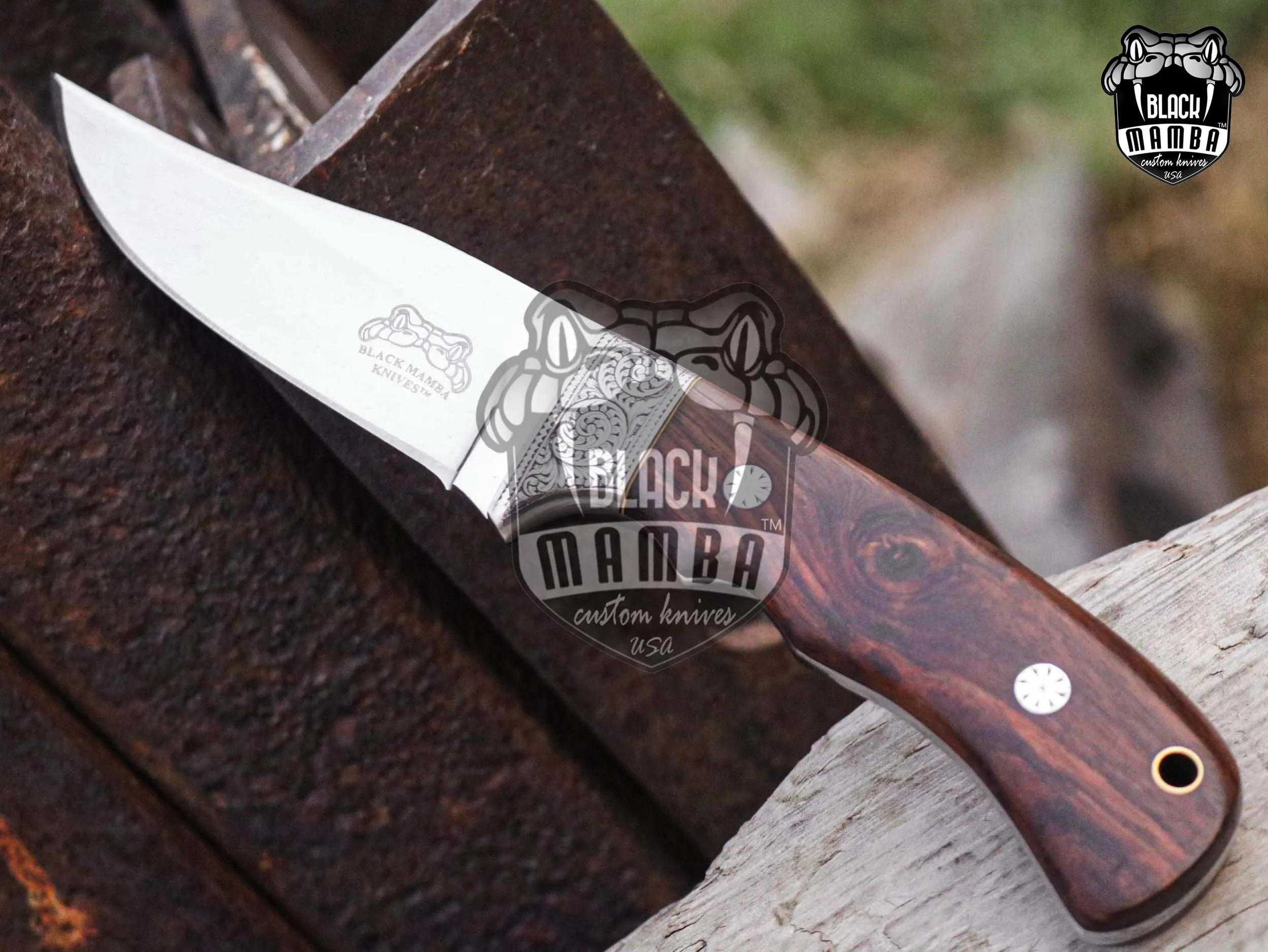 Bmk-UL-16 Kingsnake High End Handmade Engraved Handle Bolster Steel Hunting Skinner Knife 4 Inches Blade Made in USA - view 9
