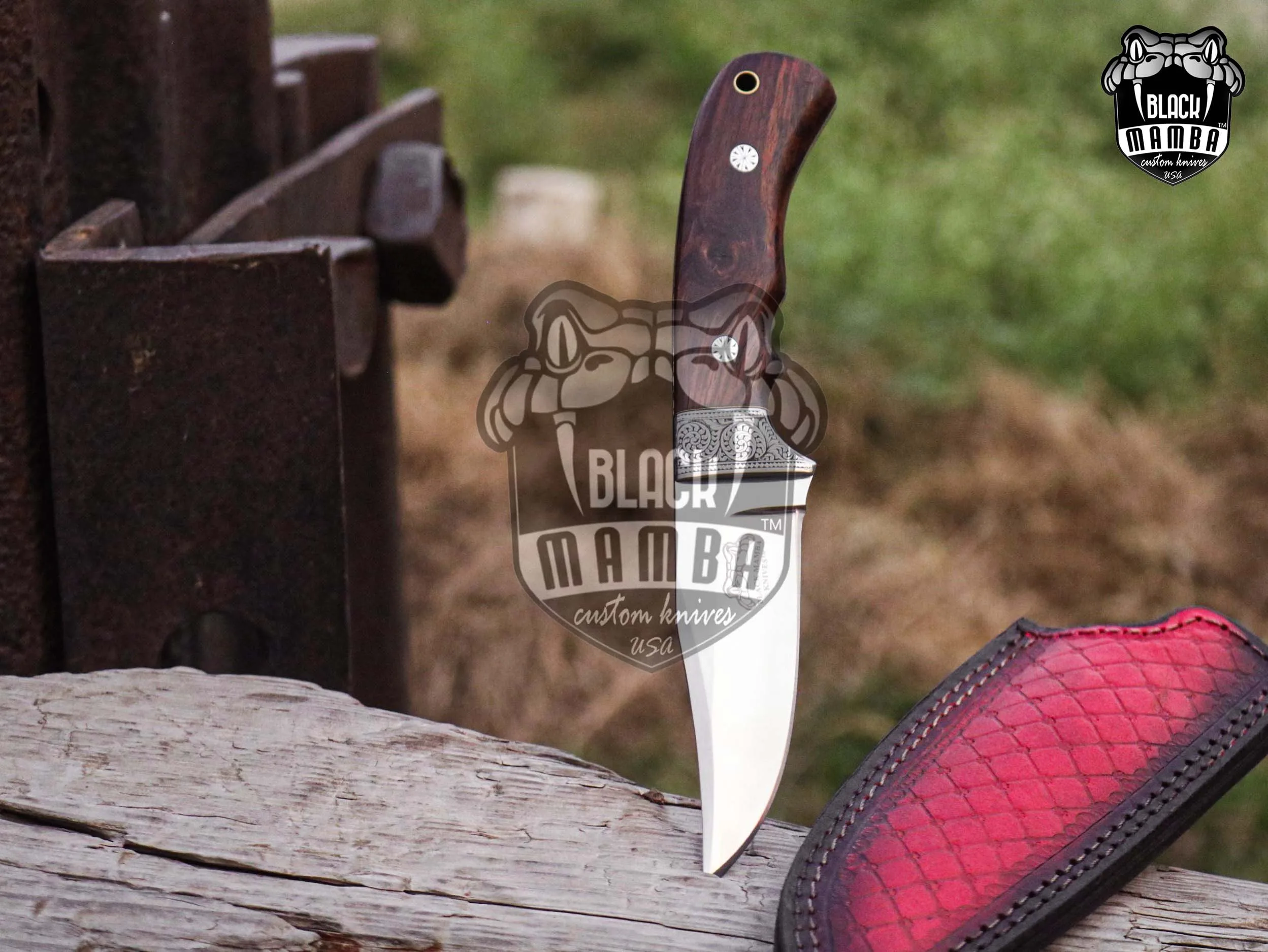 Bmk-UL-16 Kingsnake High End Handmade Engraved Handle Bolster Steel Hunting Skinner Knife 4 Inches Blade Made in USA - view 3