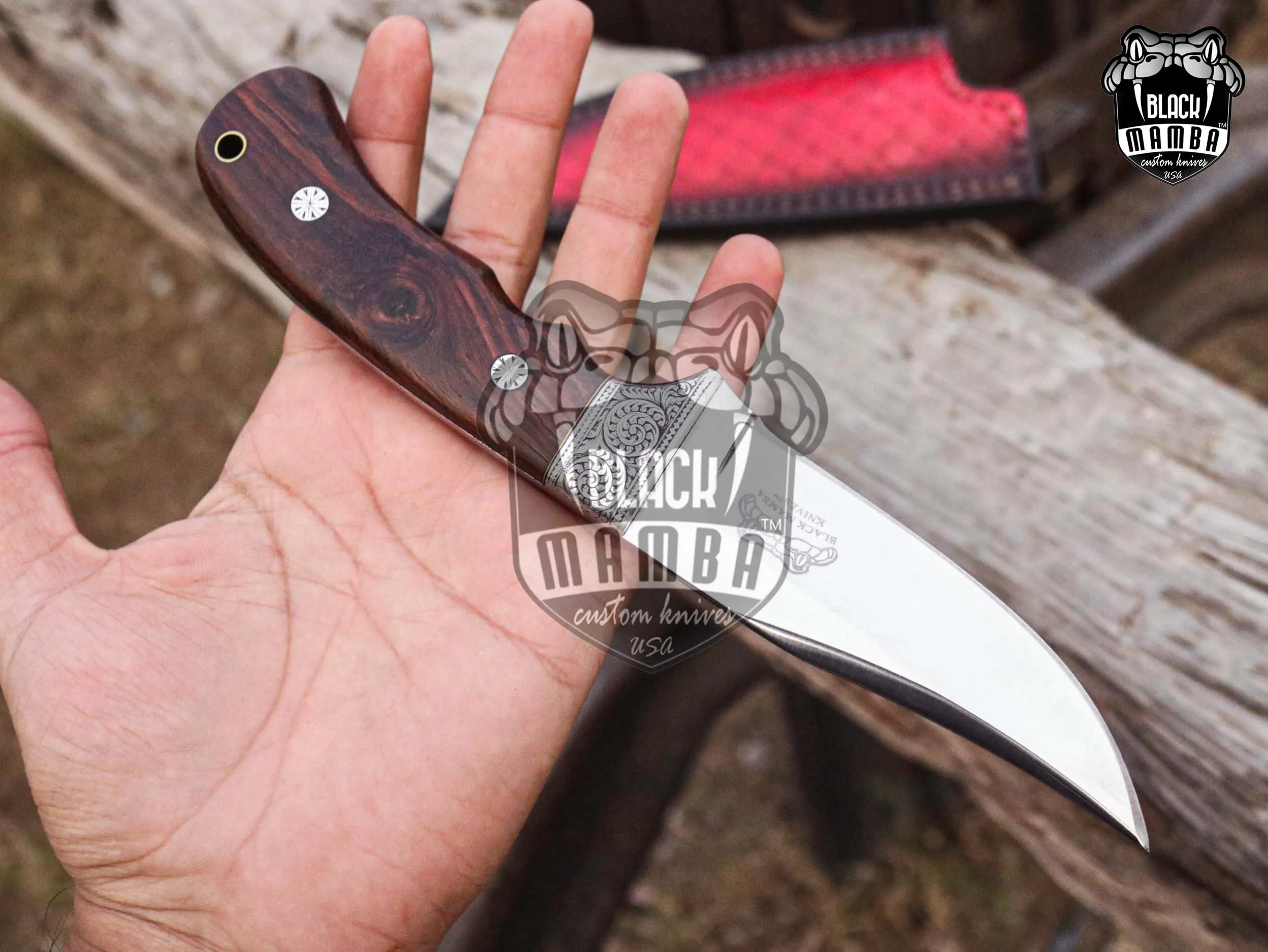 Bmk-UL-16 Kingsnake High End Handmade Engraved Handle Bolster Steel Hunting Skinner Knife 4 Inches Blade Made in USA - view 2