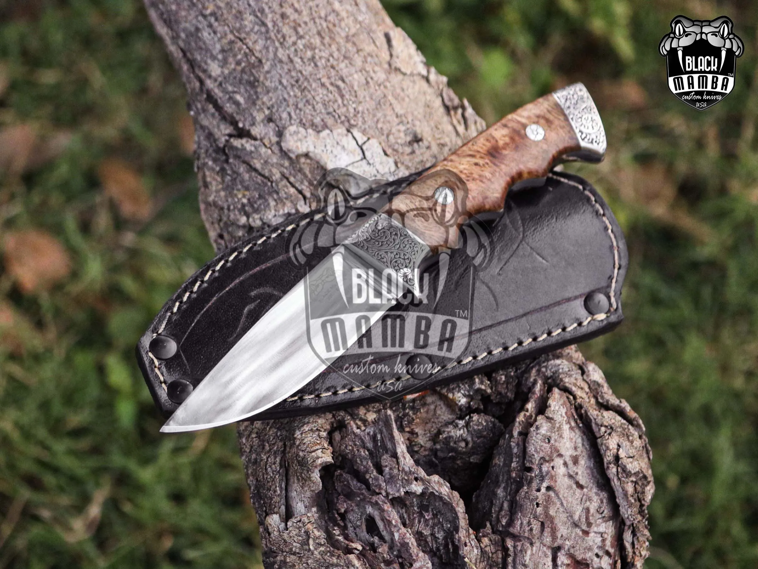 Bmk-UL-19 Brown Bear High End Handmade Engraved Steel Hunting Knife 3.5 Inches Blade Made in USA - view 2