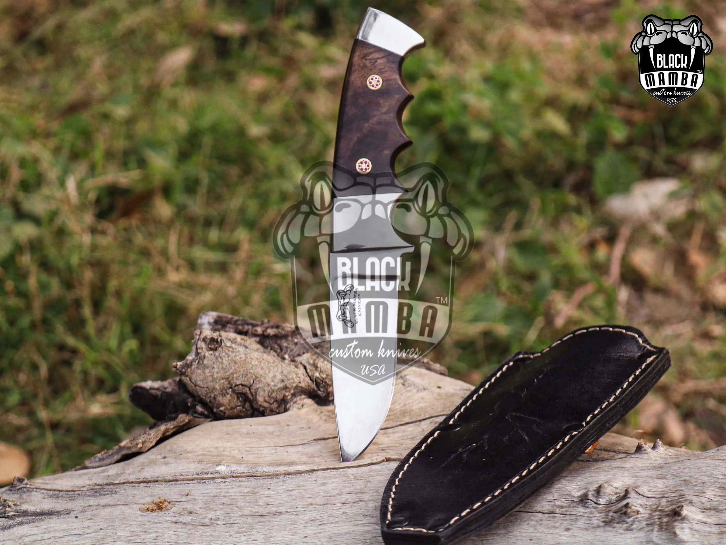 Black Bear - Damascus Hunting Knife, 8″ Overall - view 4