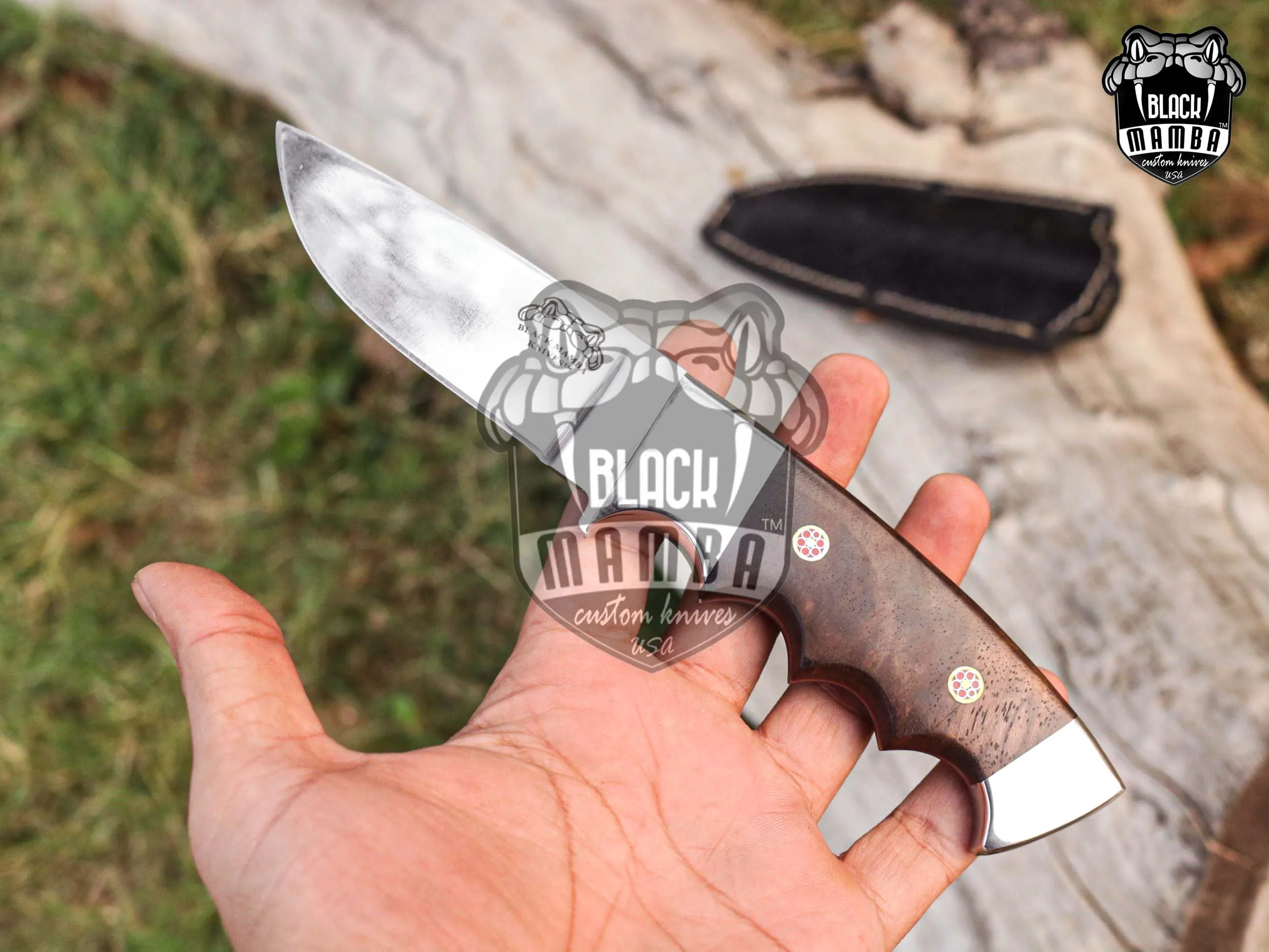 Black Bear - Damascus Hunting Knife, 8″ Overall - view 3