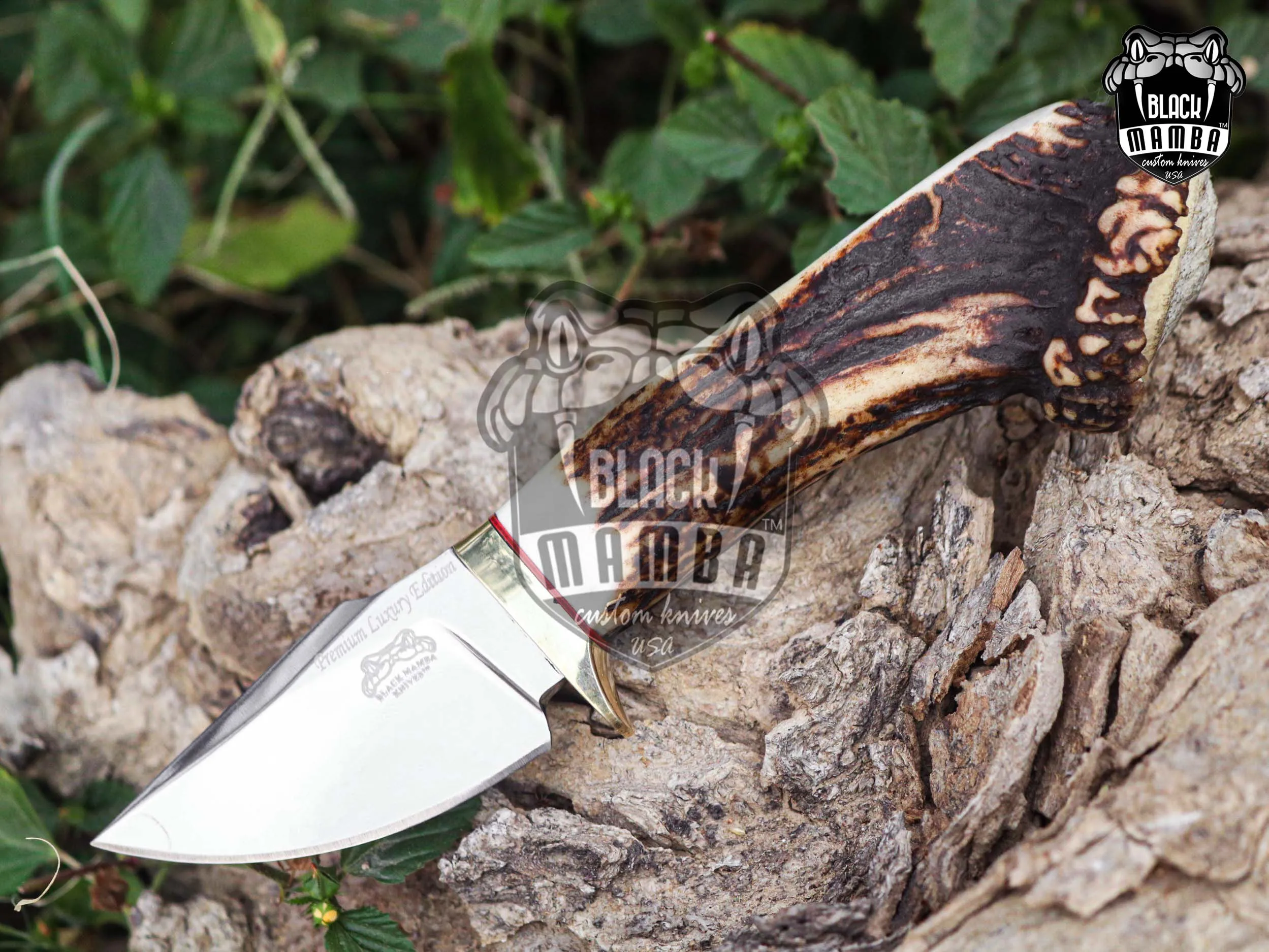 Gold Antler - Damascus Hunting Knife, 8″ Overall, Stag Handle - view 9