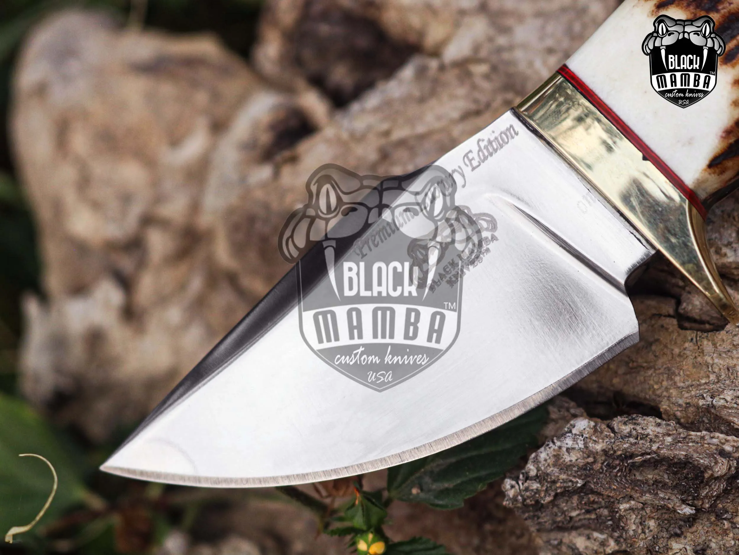 Gold Antler - Damascus Hunting Knife, 8″ Overall, Stag Handle - view 7
