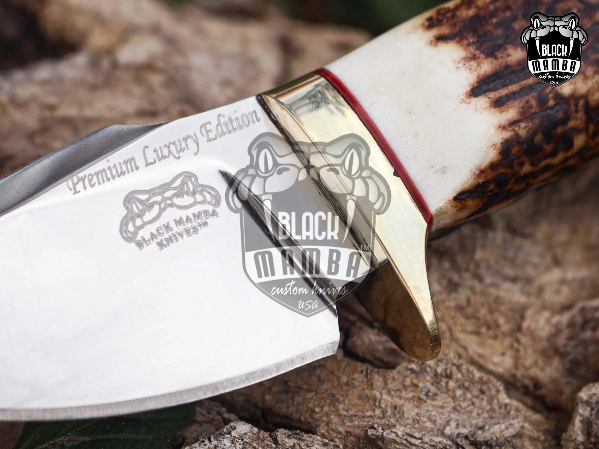 Gold Antler - Damascus Hunting Knife, 8″ Overall, Stag Handle - view 6