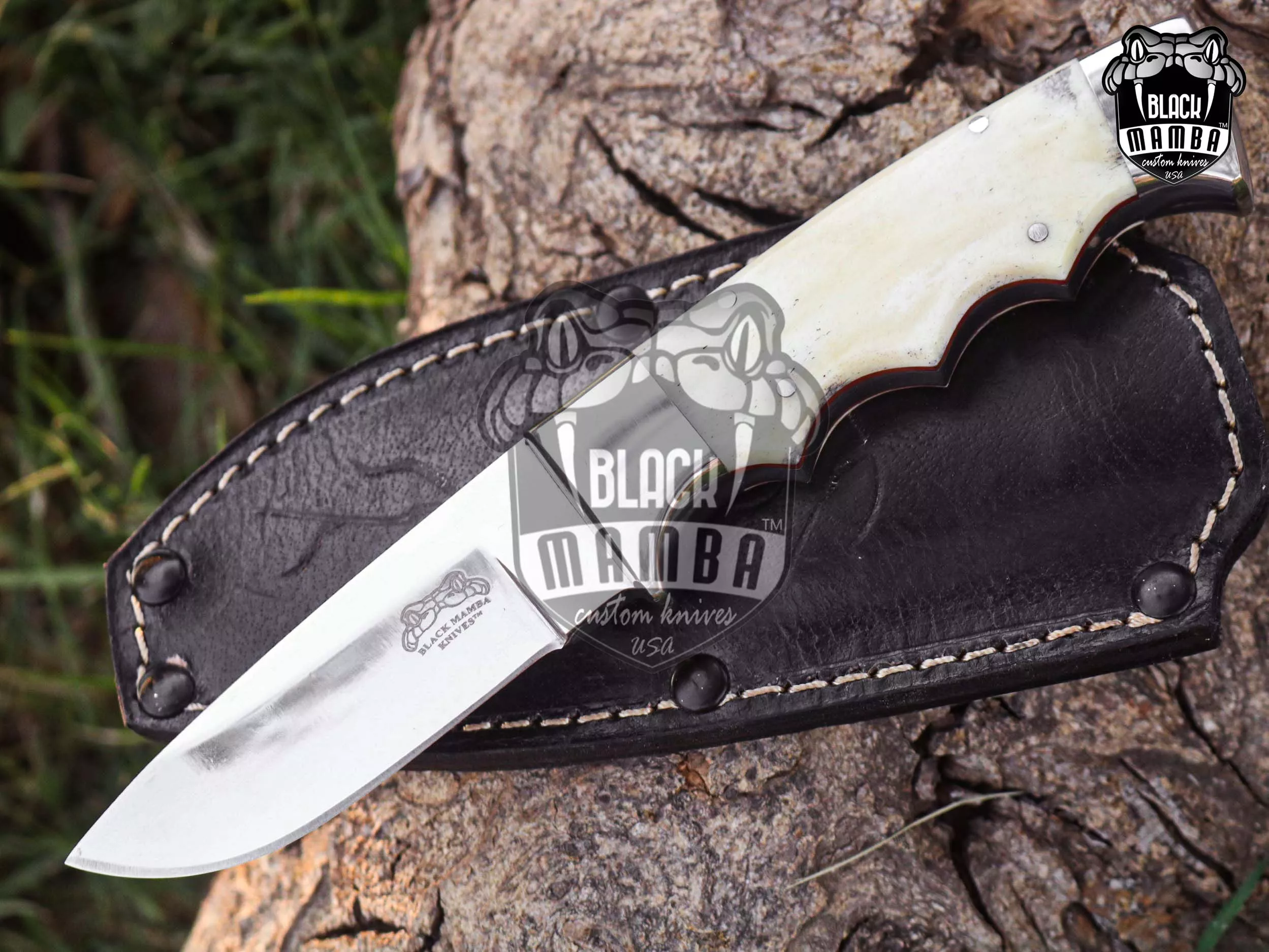 White Bear - Damascus Hunting Knife, 8″ Overall