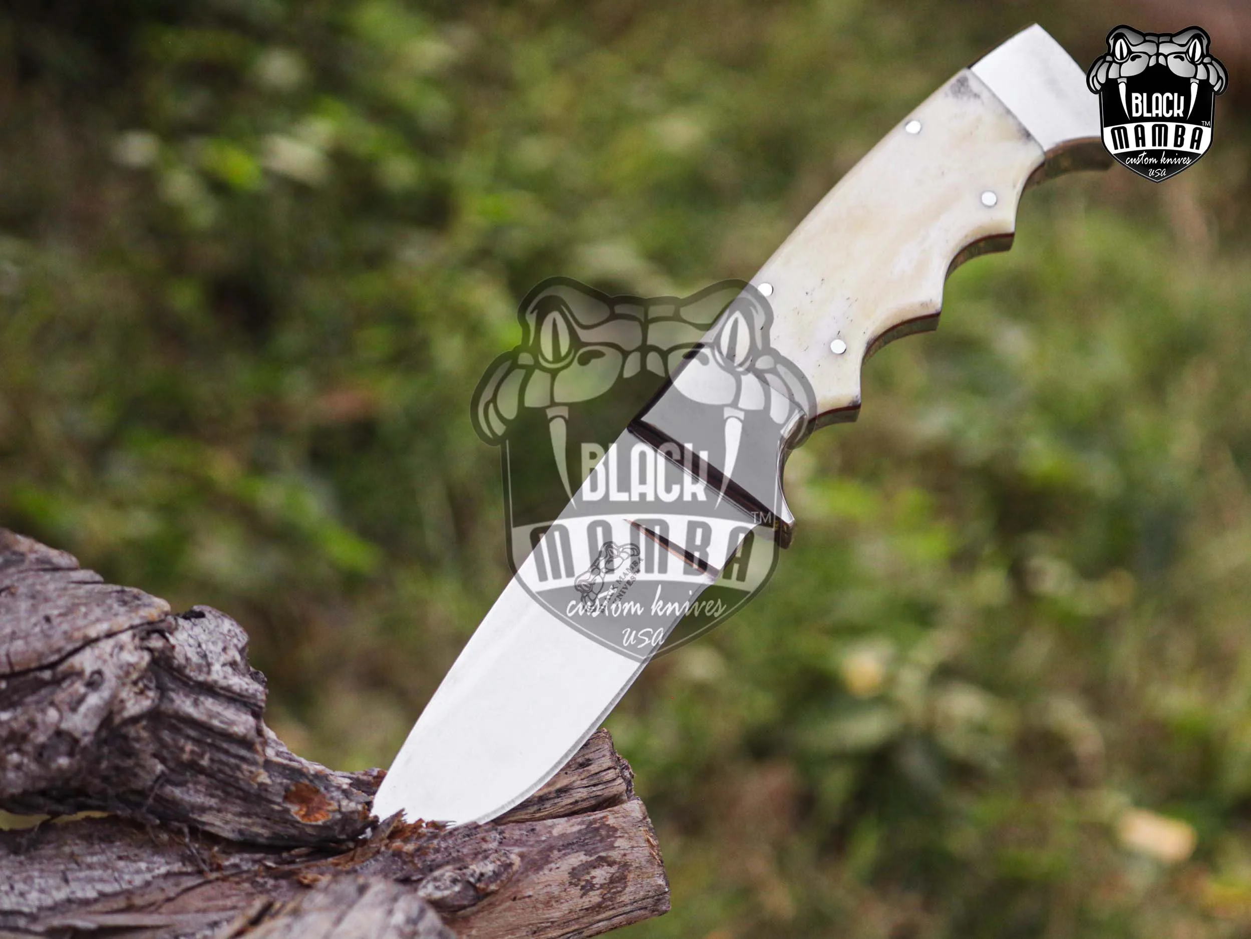 White Bear - Damascus Hunting Knife, 8″ Overall - view 3