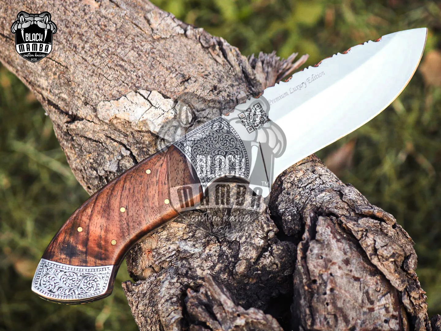 Gavial - Damascus Hunting Knife, 9.8″ Overall, Stabilized Wood Handle - view 8