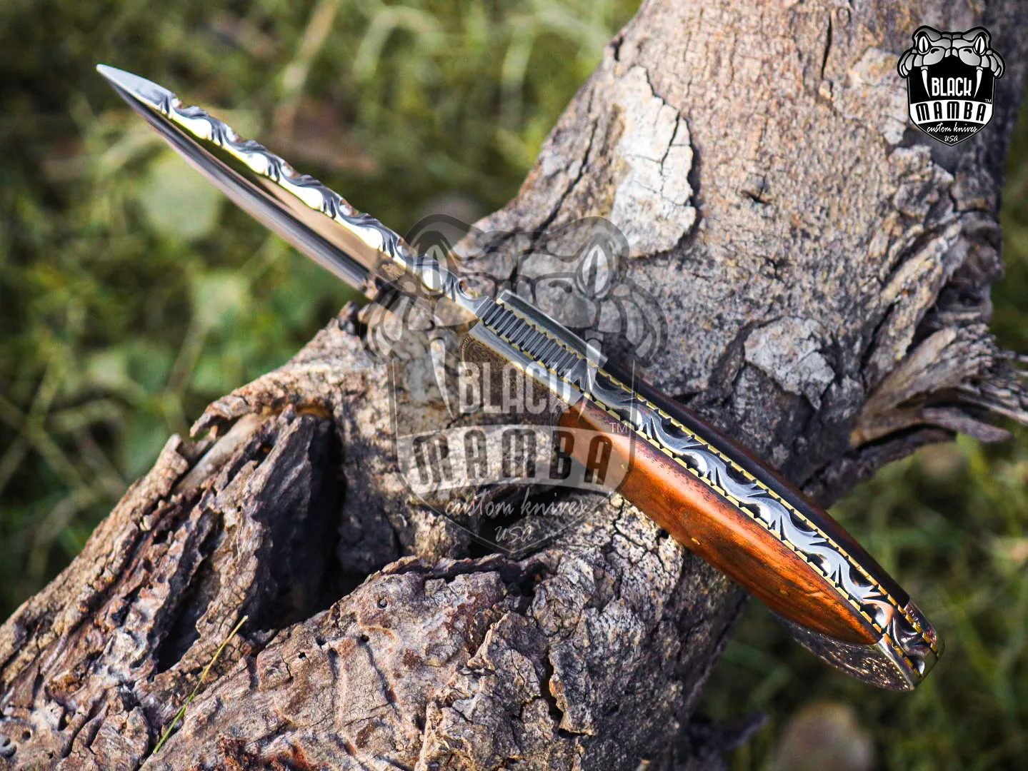 Gavial - Damascus Hunting Knife, 9.8″ Overall, Stabilized Wood Handle - view 7