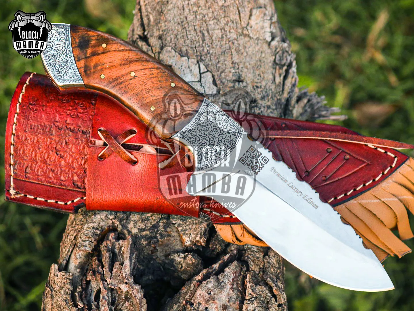 Gavial - Damascus Hunting Knife, 9.8″ Overall, Stabilized Wood Handle - view 2