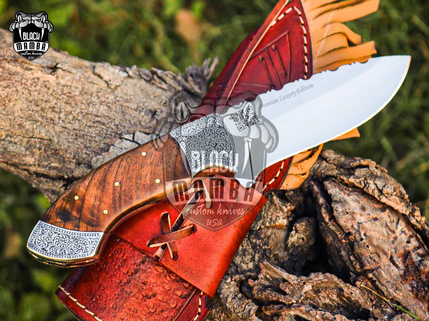 Gavial - Damascus Hunting Knife, 9.8″ Overall, Stabilized Wood Handle - view 10