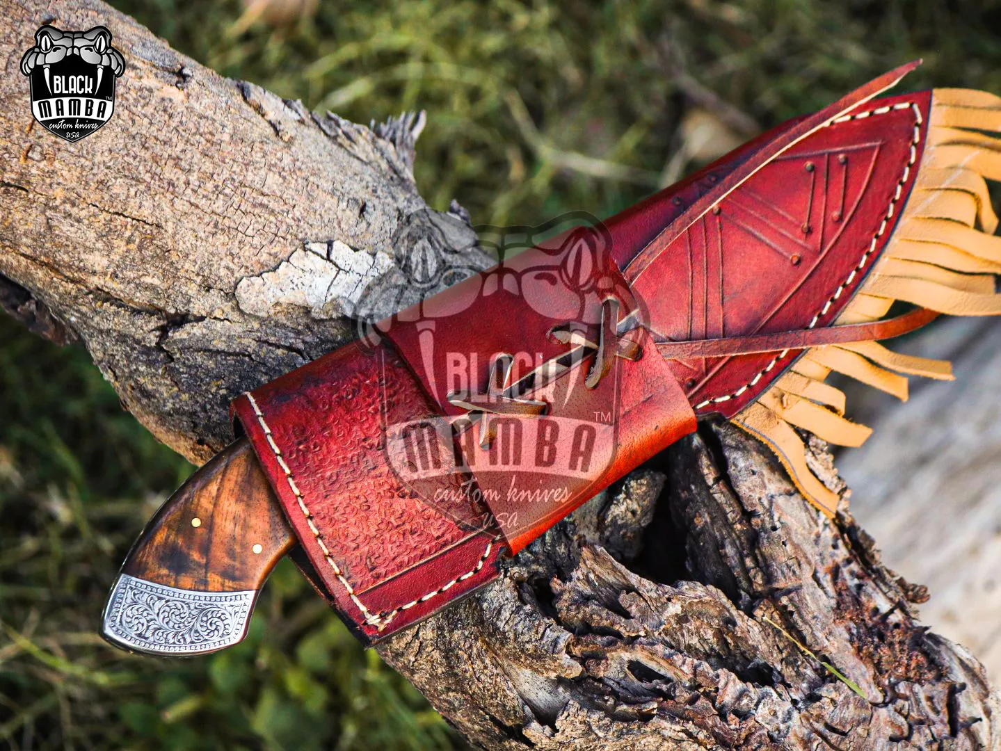 Gavial - Damascus Hunting Knife, 9.8″ Overall, Stabilized Wood Handle - view 9