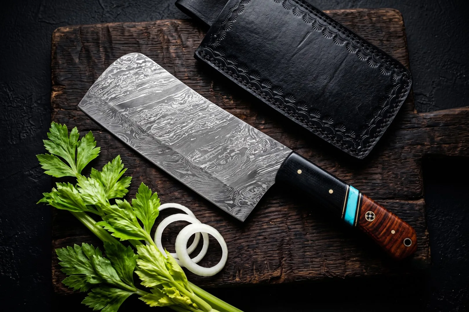 Black Panther Chef - Damascus Cleaver, 12″ Overall, Wood Handle