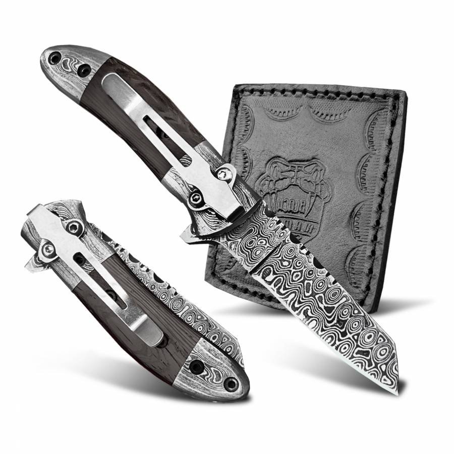 BMK-412 Crocodile 6.25″ Long 3″Blade” 2oz Damascus Pocket Knife Handmade Damascus Pocket Folding Knife Black Mamba Hand Made World Class Knives - Image 6
