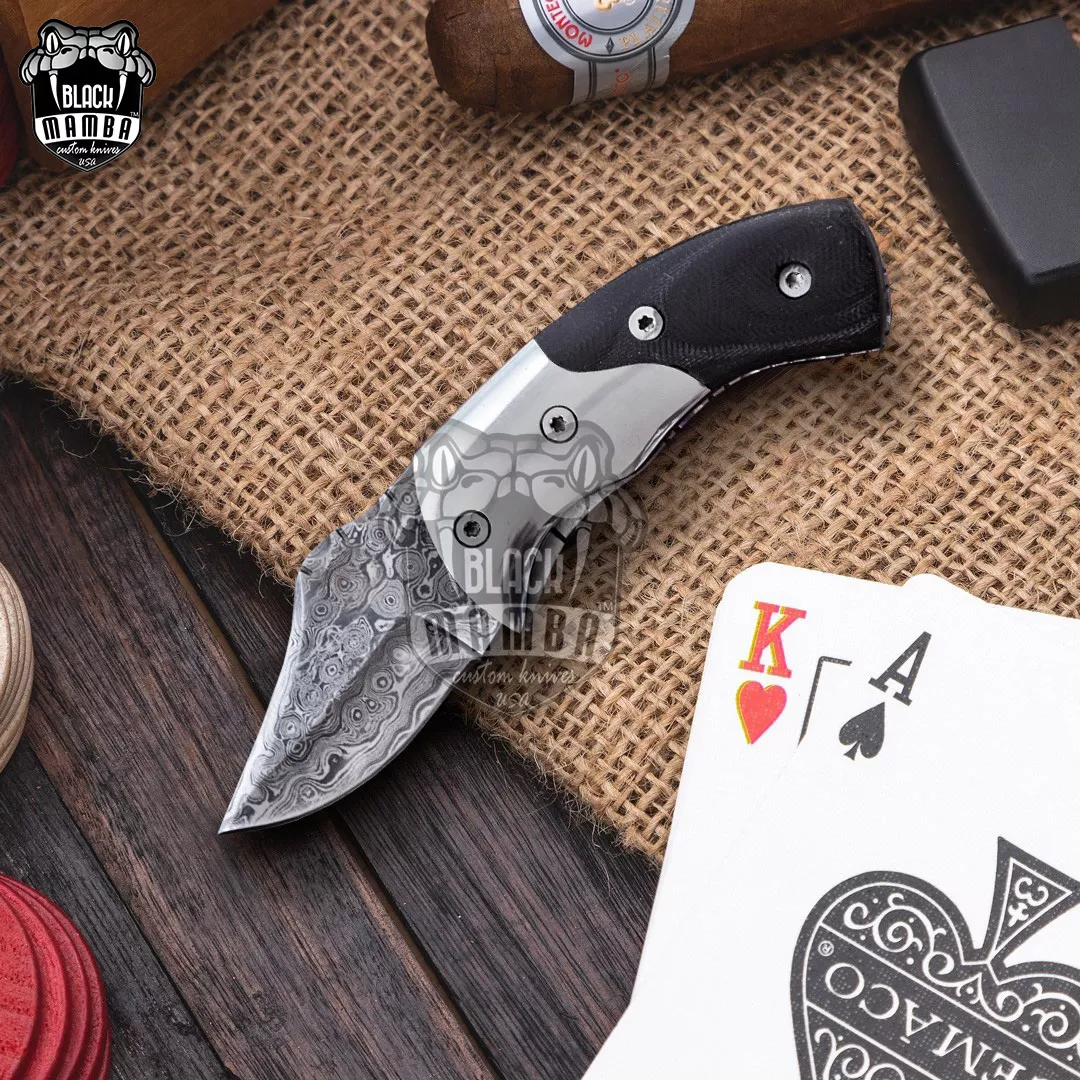Signature - Damascus Folding Pocket Knife, 5″ Overall, Micarta Handle