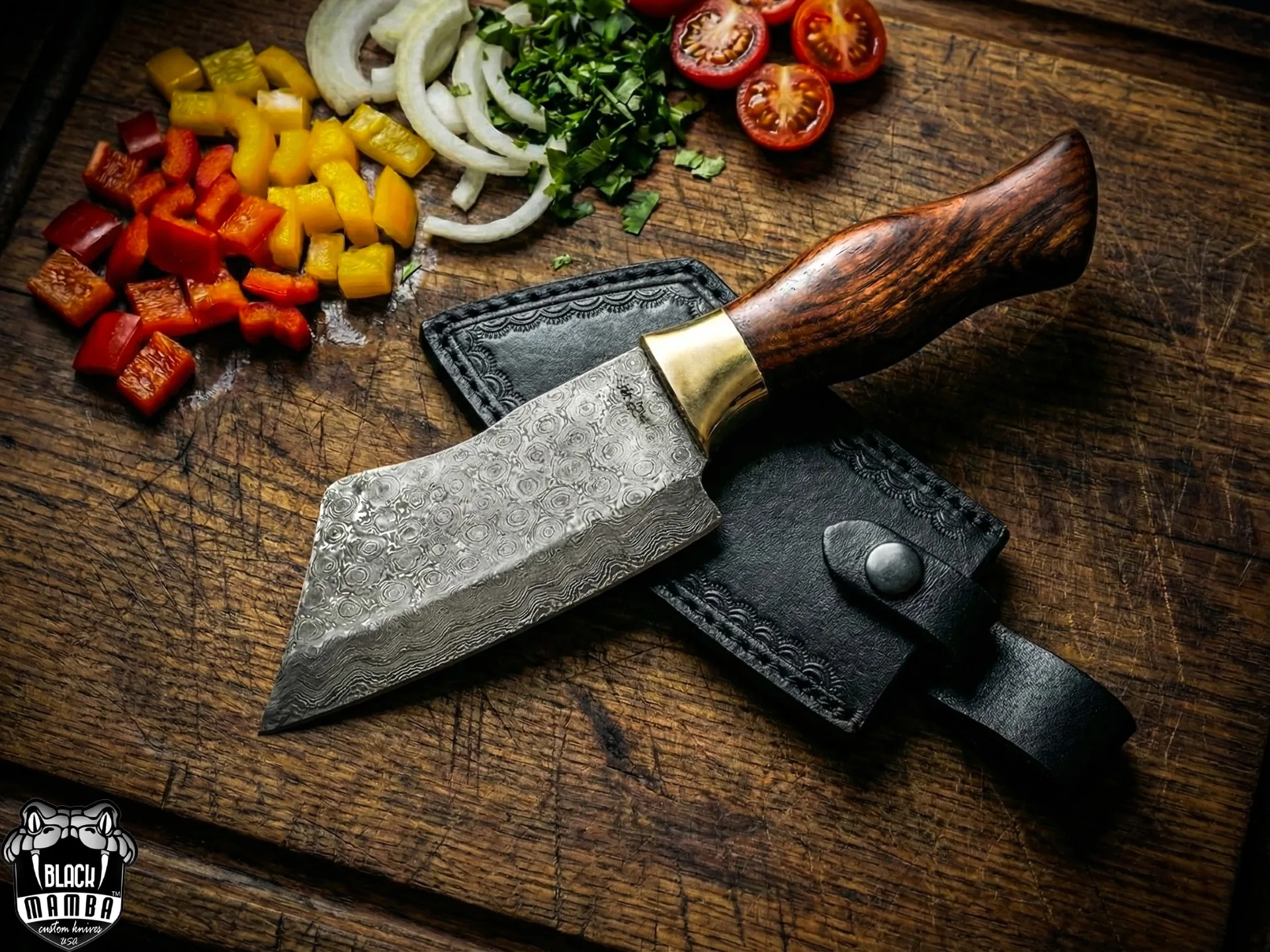 Bao Bao – Damascus Cleaver, 11″ Overall, Wood Handle
