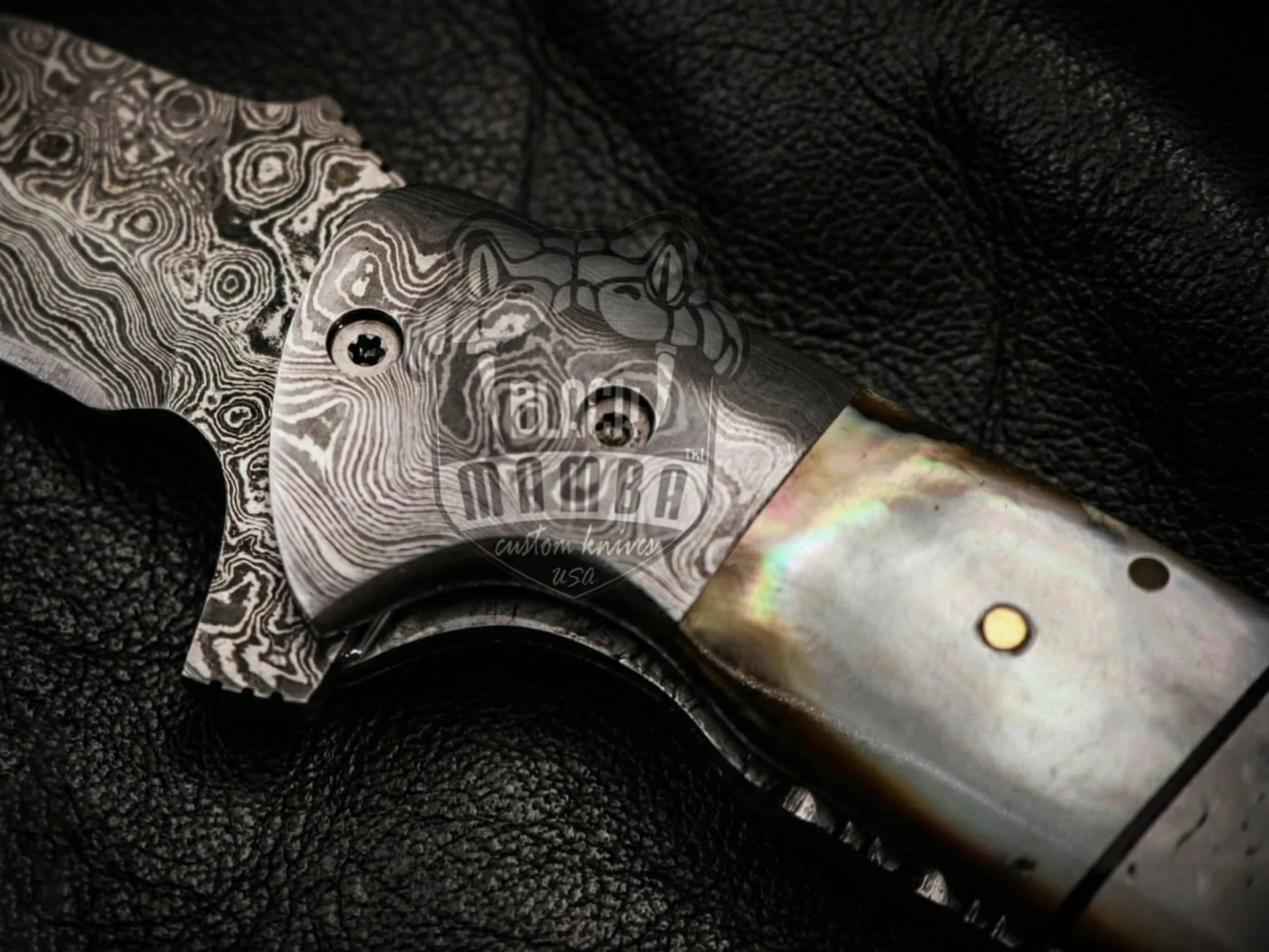 Pearl Shell Handle – Damascus Folding Pocket Knife, 7″ Overall - view 10