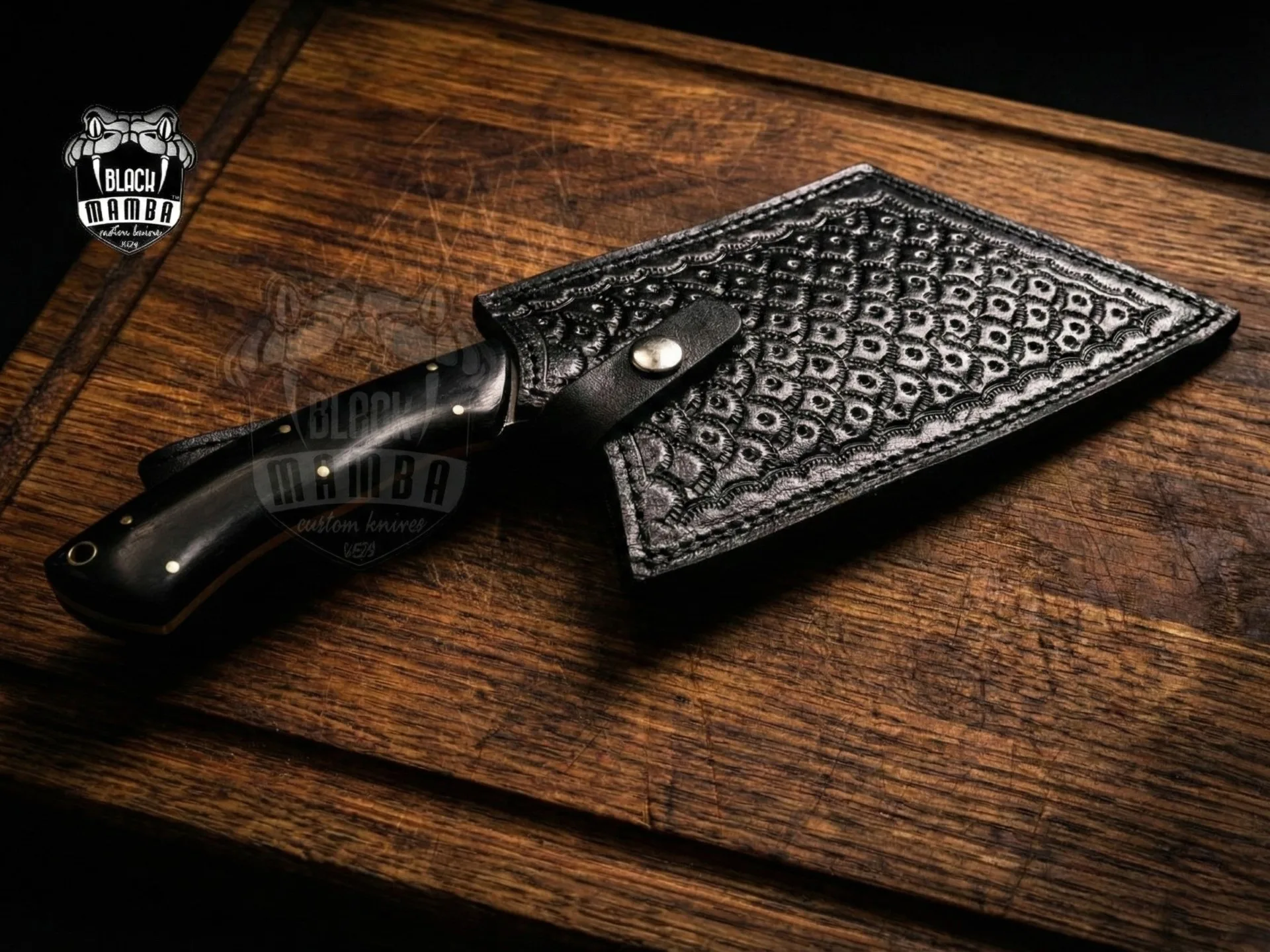 Black Panther Chef - Damascus Cleaver, 13″ Overall, Buffalo Horn Handle - view 3