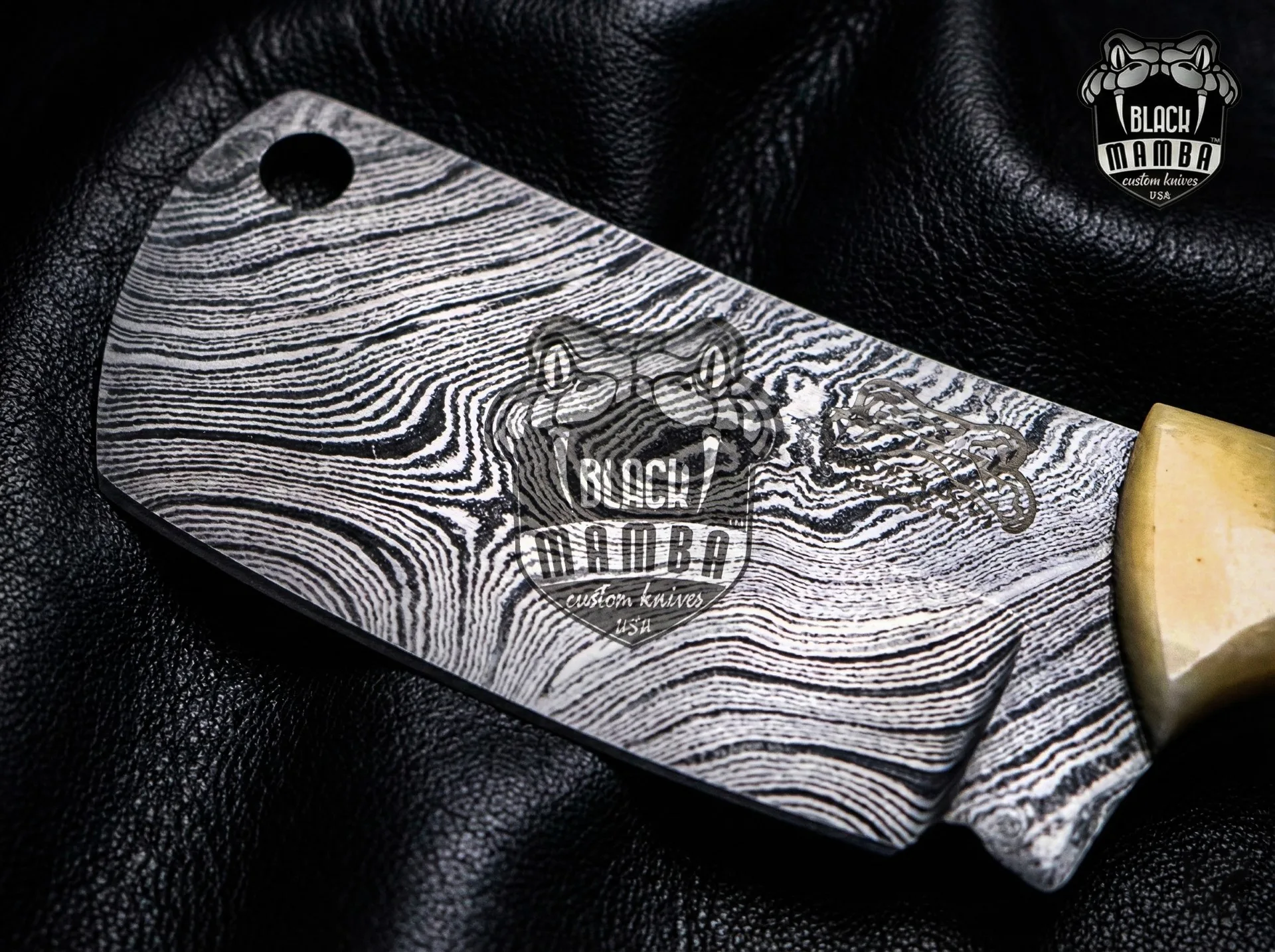 Mavado Cleaver Blade - Damascus Skinning Knife, 5.5″ Overall, Wood Handle - view 2