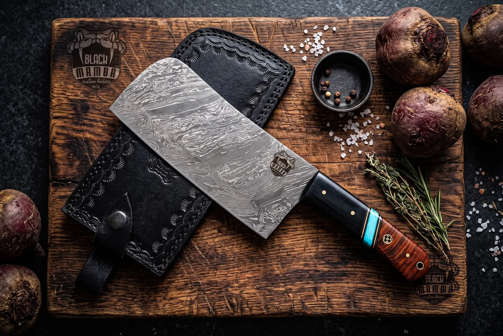Black Panther Chef - Damascus Cleaver, 12″ Overall, Wood Handle - view 2