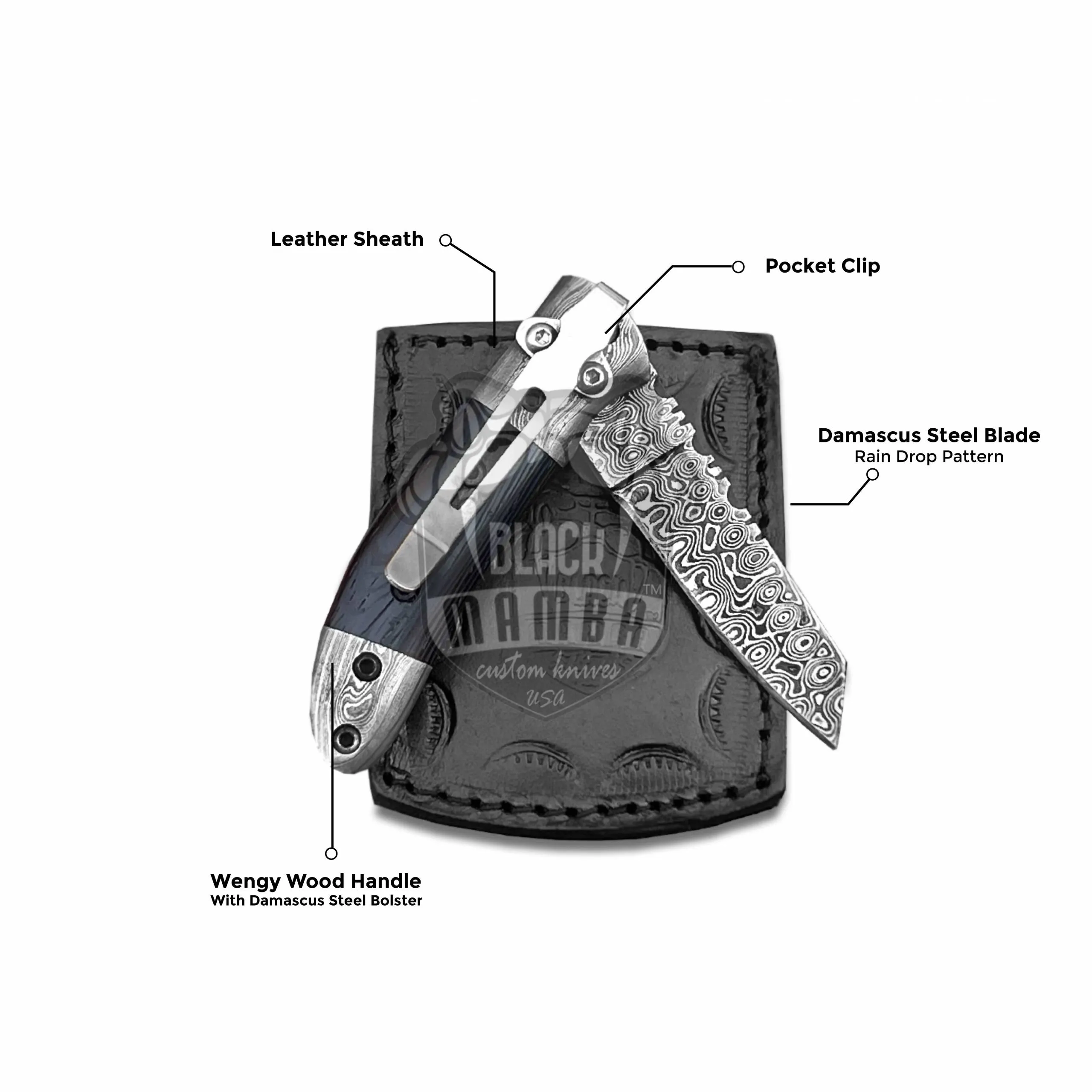 Crocodile - Damascus Folding Pocket Knife, 6.25″ Overall - view 4