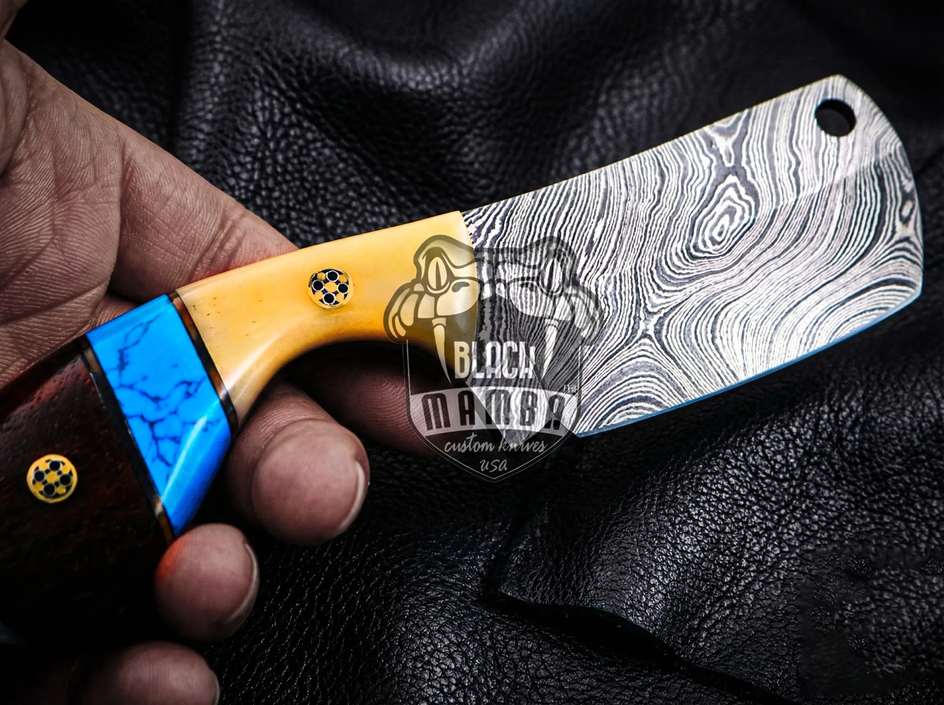 Mavado Cleaver Blade - Damascus Skinning Knife, 5.5″ Overall, Wood Handle - view 3