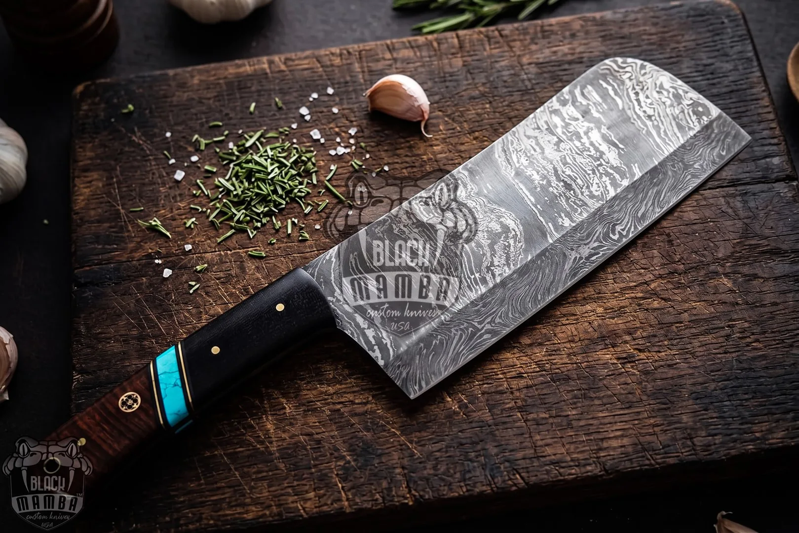 Black Panther Chef - Damascus Cleaver, 12″ Overall, Wood Handle - view 3