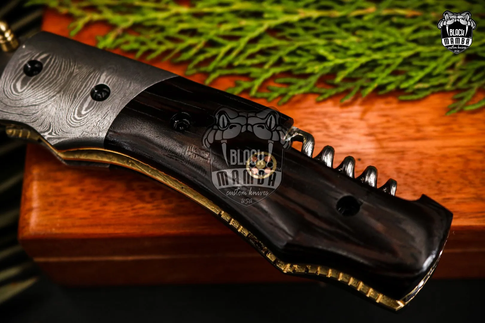 Signature - Damascus Gut Hook Hunting Knife, 9″ Overall, Wood Handle - view 4