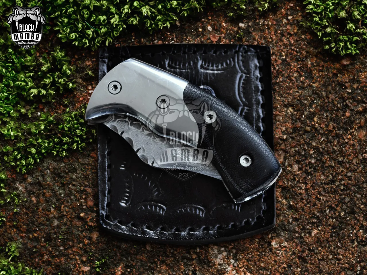 Signature - Damascus Folding Pocket Knife, 5″ Overall, Micarta Handle - view 2