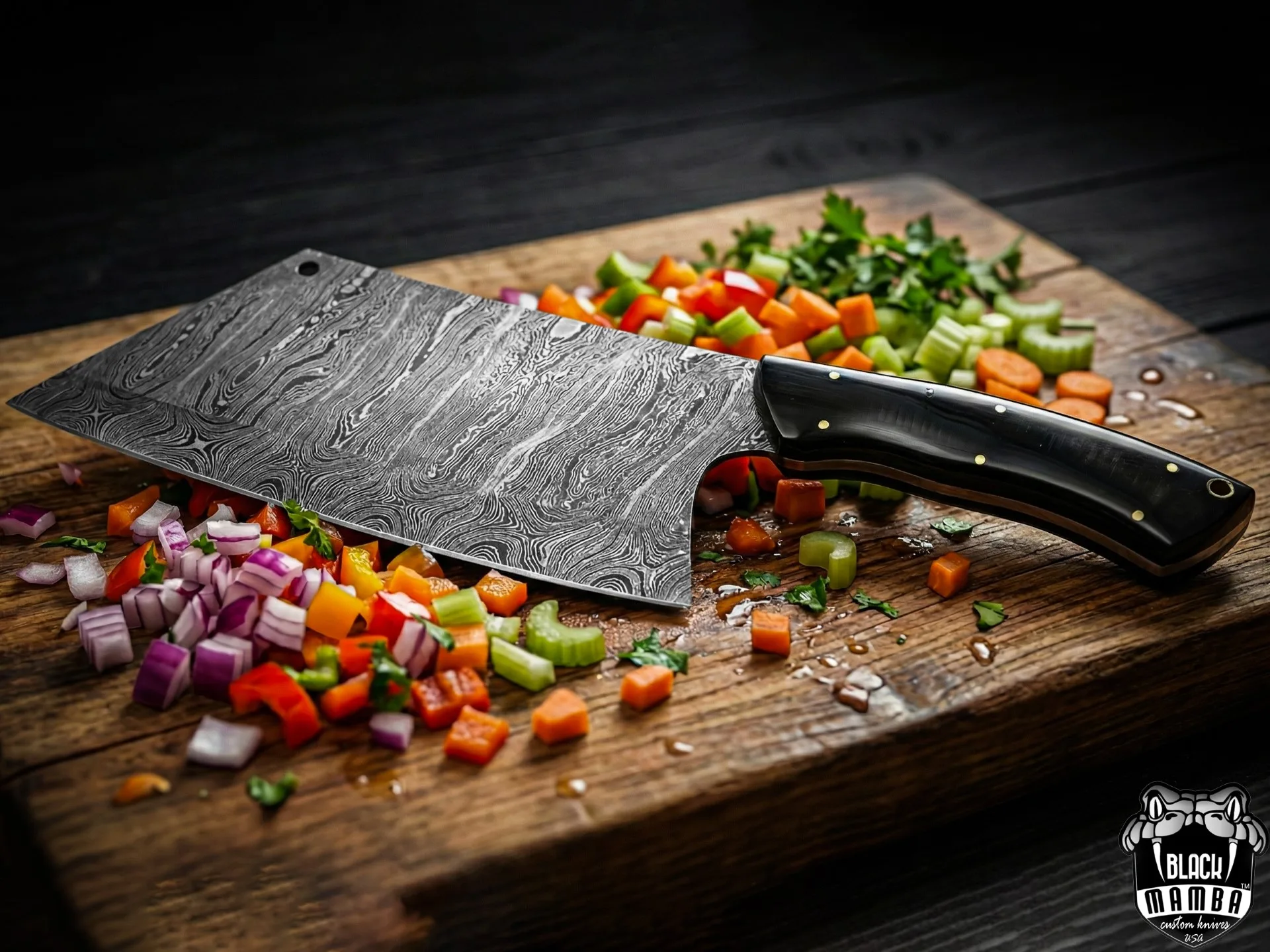 Black Panther Chef - Damascus Cleaver, 13″ Overall, Buffalo Horn Handle - view 4