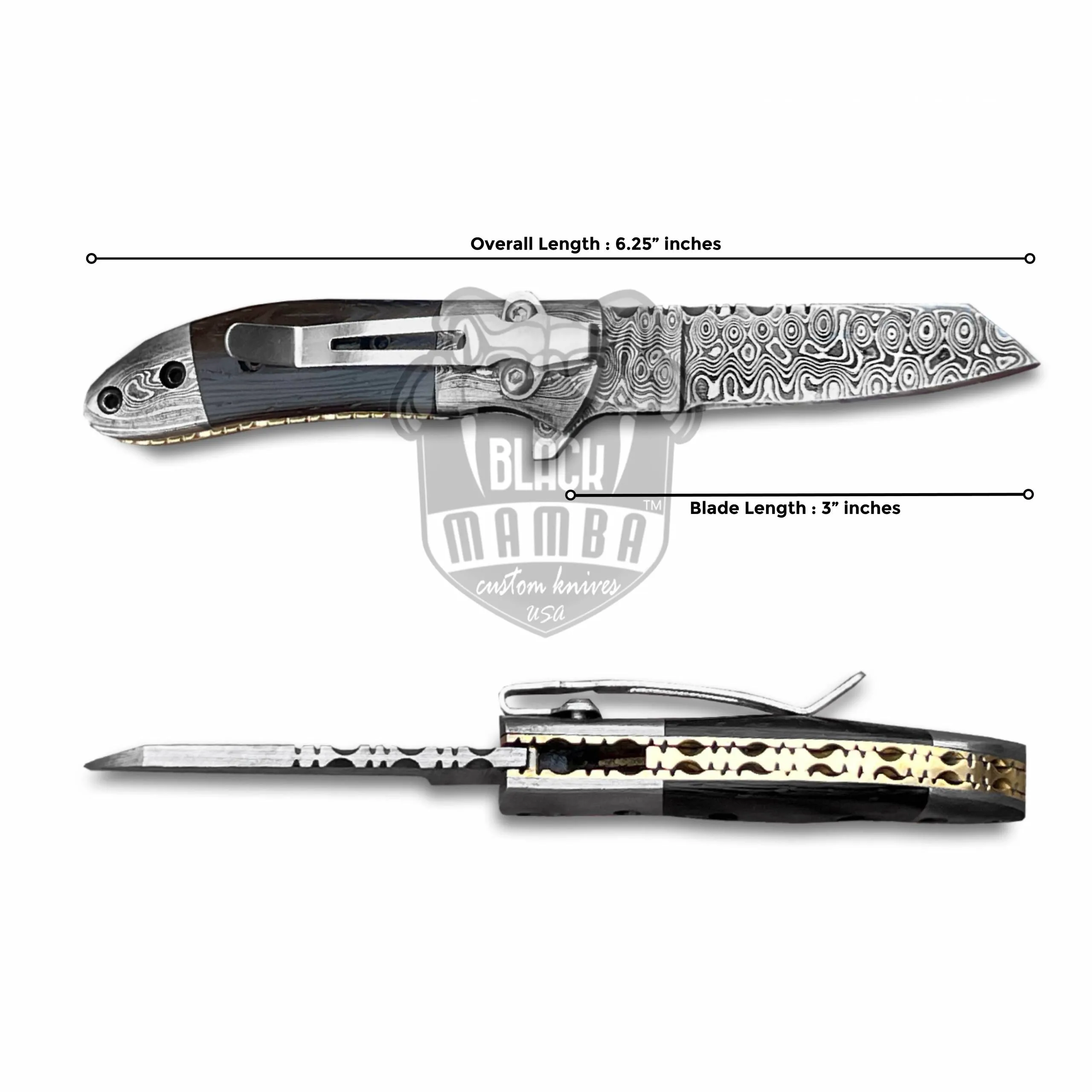 Crocodile - Damascus Folding Pocket Knife, 6.25″ Overall - view 5
